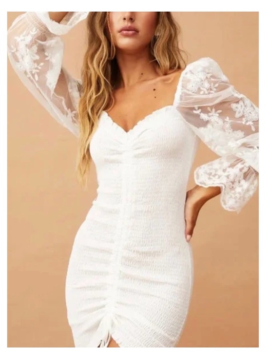 Sage + Paige Dresses & Skirts - White Puff-Sleeve Ruched Mini Dress
